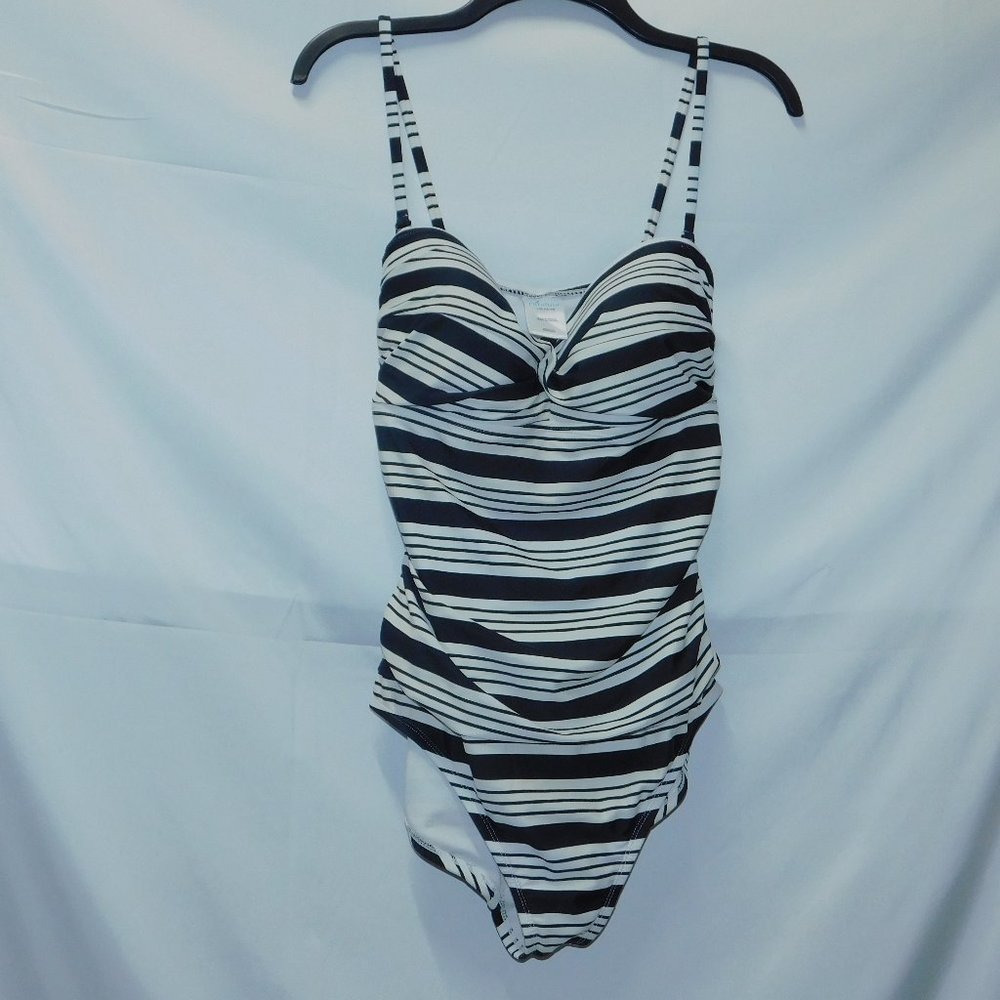 Catalina 1 Piece Bathing Suit Black & White Stripe Gem